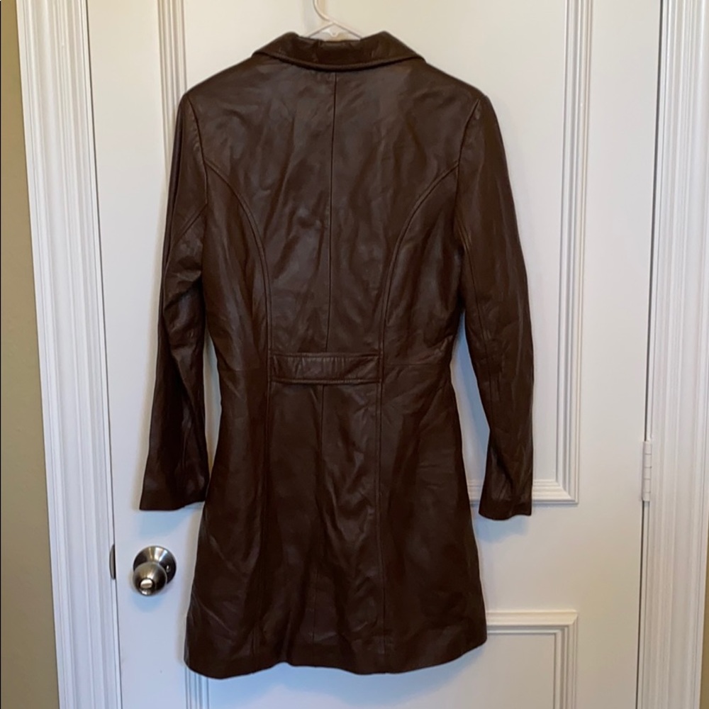 EUC BROWN LEATHER JACKET SMALL BROWN LEATHER COAT - Picture 2 of 16